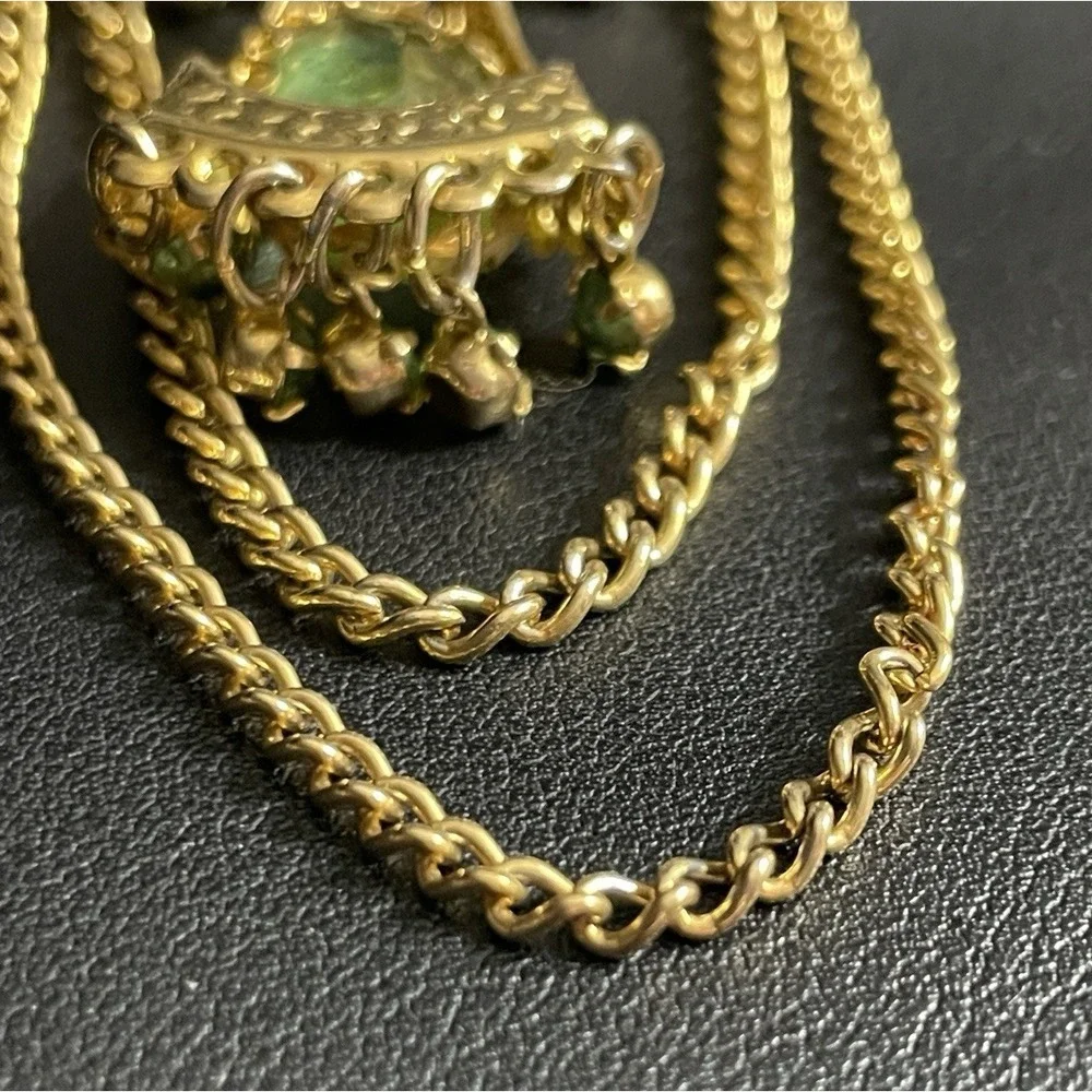 Vintage PARK LANE Necklace Rhinestone Green Gold Tone 22" Long Statement GLOW - Picture 12 of 16